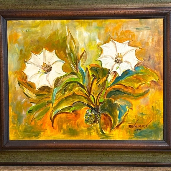 Original Oil Painting by RUTH BLACK Signed & Dated of San Antonio’s White Lilly - Picture 1 of 8